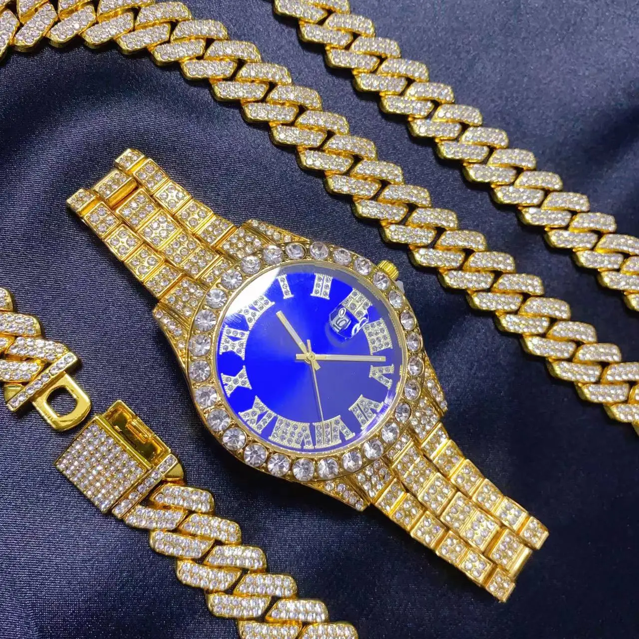 3PCS Hip Hop Calendar Watch Ne - Icebox Jewelry Watches review and price
