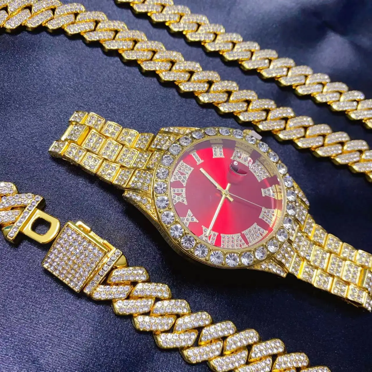 3PCS Hip Hop Calendar Watch Ne - Icebox Jewelry Watches review and price