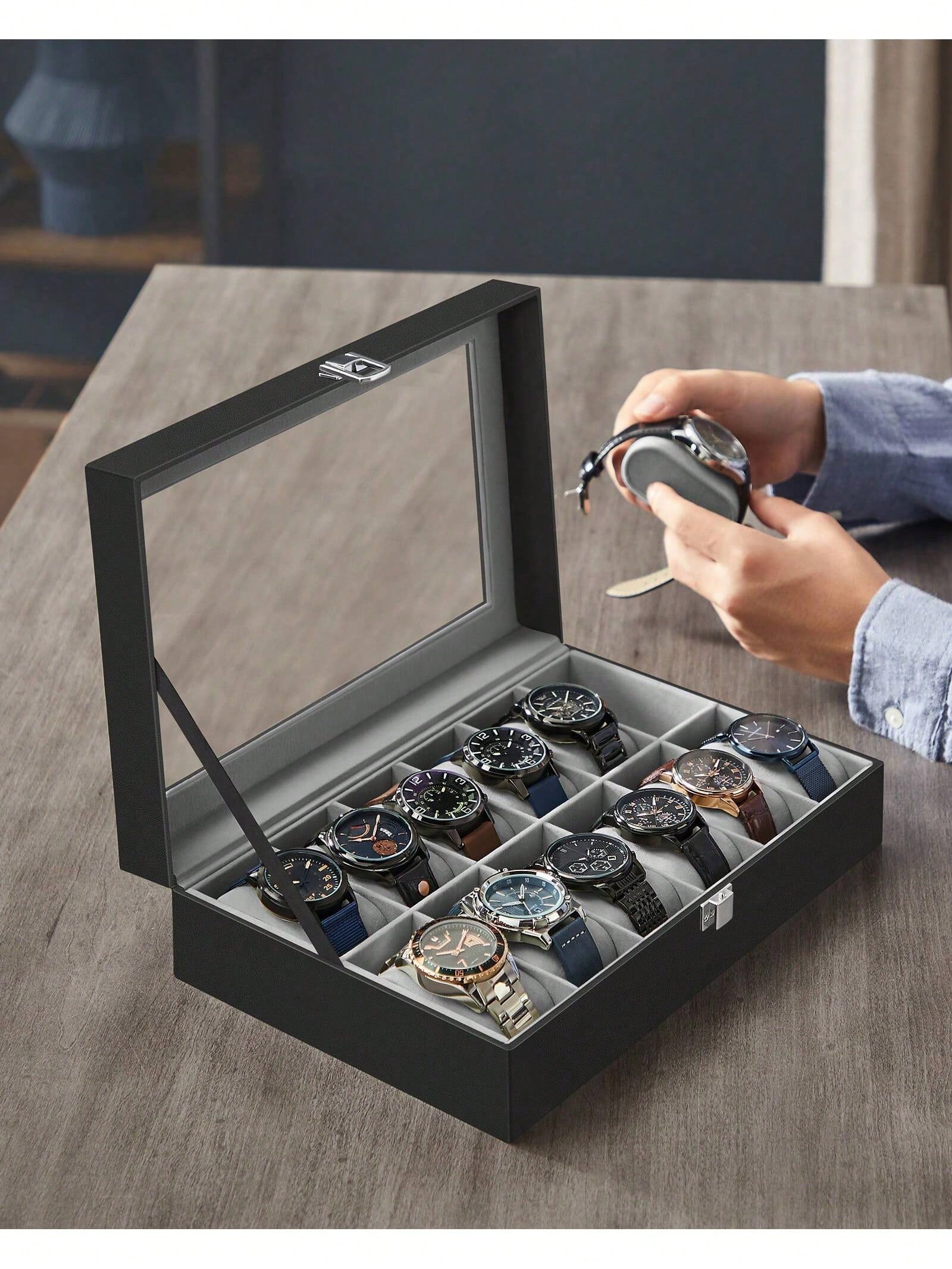 12-Slot Lockable Watch Box wit - Leather Bracelet review and price